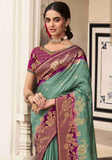Beau sari soie vert et violet Geetha