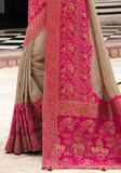 Beau sari soie beige et rose Lavanya