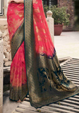 Beau sari soie rose et bleu marine Pushpa