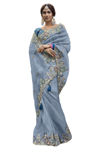 Elegant sari bleu Salima