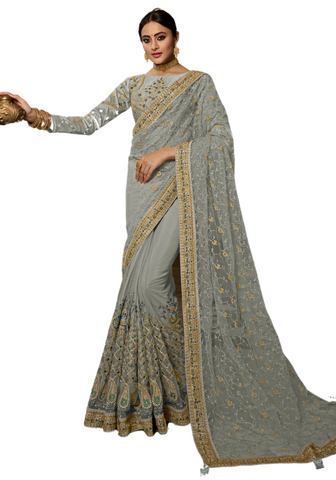 Beau sari bollywood gris Anika