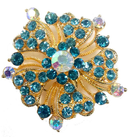 Broche Fleur doré avec pierres - Bleu - Narkis Fashion