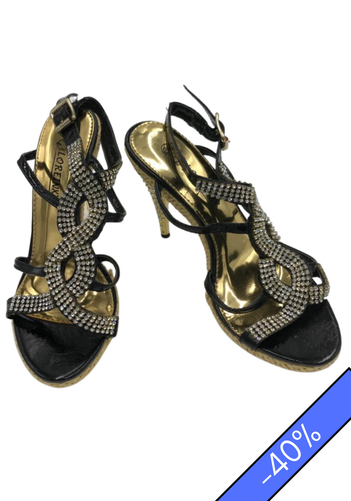 Talon aiguille soiree noir dore Narkis Fashion