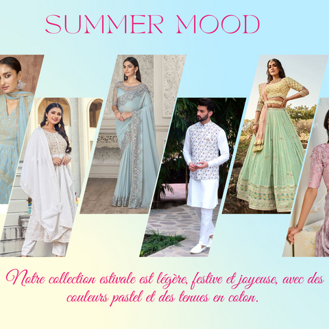 collection estivale, tenue indienne en coton, sari pastel, lehenga colorés, sari léger