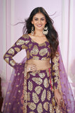 Lehenga sequin violet doré Atika