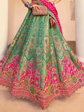 Lehenga mariée vert et rose Ranjitha