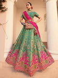 Lehenga mariée vert et rose Ranjitha