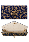 Pochette de soirée Neelam bleu royal avec broderies dorées