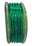 Bracelets Nirali Vert Émeraude – lot de 6 bangles indiens décorés de strass et paillettes scintillants.