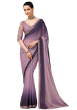sari chiffon shimmer prune lilas brodé Anita