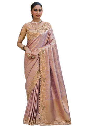 Sari Vritika - Rose ancien Kanjivaram Brodé