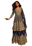 lehenga sharara bleu nuit brodé or