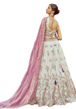 Lehenga rose poudré et ivoire brodé femme