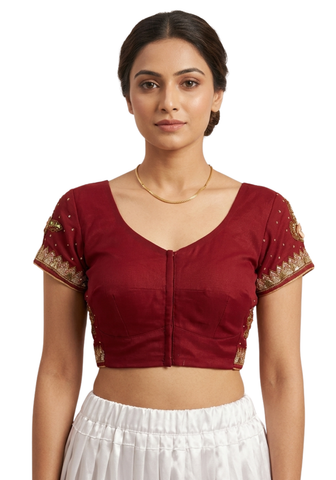 bustier sari rouge brodé femme manches