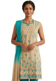 Ensemble salwar indien coton beige et bleu turquoise