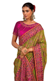 Sari Sharadha vert olive avec pierres et broderies artisanales