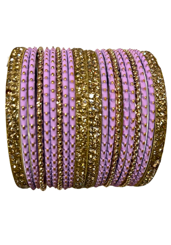 Lot de bracelets indiens lilas et doré Zoya avec pierres fantaisie.