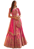 Lehenga de mariée Rani fuchsia et doré pour mariage indien