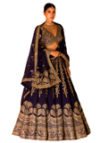 Lehenga indien prune brodé sequins or – Narkis Fashion