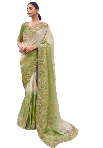 Sari Saanvi - Vert et Beige Royal