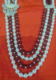 Mala Mayur collier marié indien perles bordeaux et ivoire