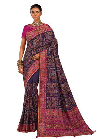 Sari Sharadha violet avec pierres et miroirs