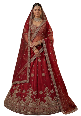 Lehenga rouge bordeaux Deepika avec voile brodé