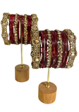 Lot de bracelets indiens Aarya Bordeaux avec joncs colorés et bracelets métalliques incrustés de pierres