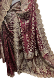 Détail tissage doré du sari indien prune Maharani Padmini
