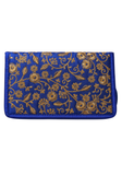 Pochette de rangement pour bijoux bleu royal avec broderies dorées