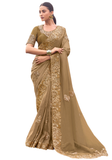 sari beige mariage brodé élégant