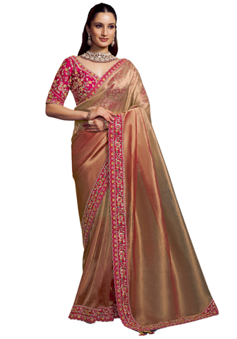 Sari en soie zari style organza brodé perles – Narkis Fashion