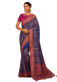 Sari Sharadha bleu royal brodé avec pierres et miroirs