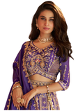Lehenga de mariée Amaya violet et doré en soie Banarasi