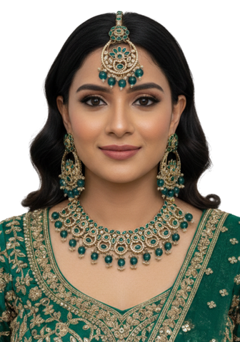 Parure Indienne vert canard Nahina – Bijoux Réception Mariage