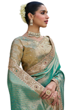 Sari Indien Veda - Turquoise jacquard