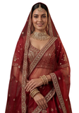 Voile bordeaux en tulle avec bordure brodée