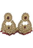 Grandes boucles d'oreilles Mahima dorées avec pierres et pampilles bordeaux