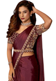 Zoom bustier Sari Nagma – broderies perles et sequins bordeaux – soie satin luxe