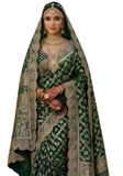 Sari Maharani Padmini vert et or avec châle style Rajput