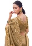 sari beige mariage brodé élégant