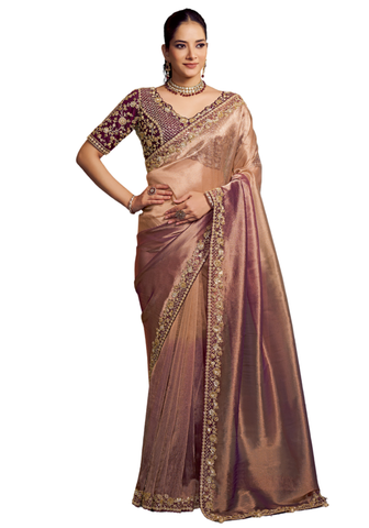 Sneha burgundy Banarasi silk saree