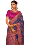 Sari Sharadha bleu royal brodé avec pierres et miroirs