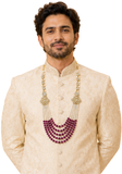Mala Homme Rohan – Perles Ivoire & Framboise, Pierres Style Kundan