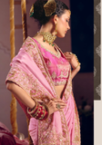 Sari Indien Rose Poudré brodé - Saanvi - Narkis Fashion