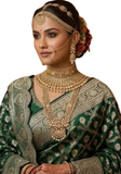 Sari indien vert et or avec grand châle assorti