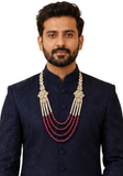Mala Homme Rohan – Perles Ivoire & Framboise, Pierres Style Kundan