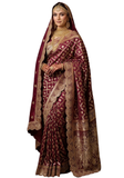 Sari Maharani Padmini prune et or avec châle style Rajput