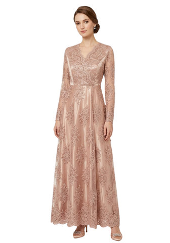 robe indienne longue brodée rose nude