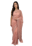 sari rose brodé mariage indien avec pierres tenue élégante femme